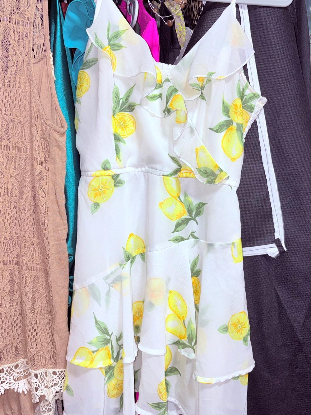 Japna White Mini Dress with Yellow Lemon Print